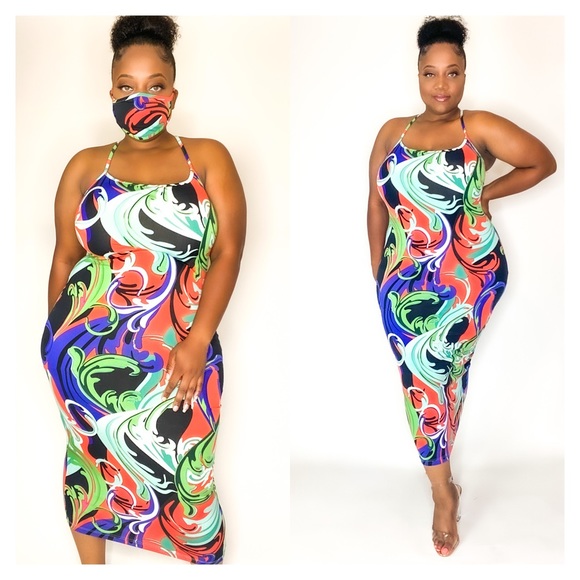 Spaghetti strap Bodycon Dress with matching Mask - Picture 1 of 2